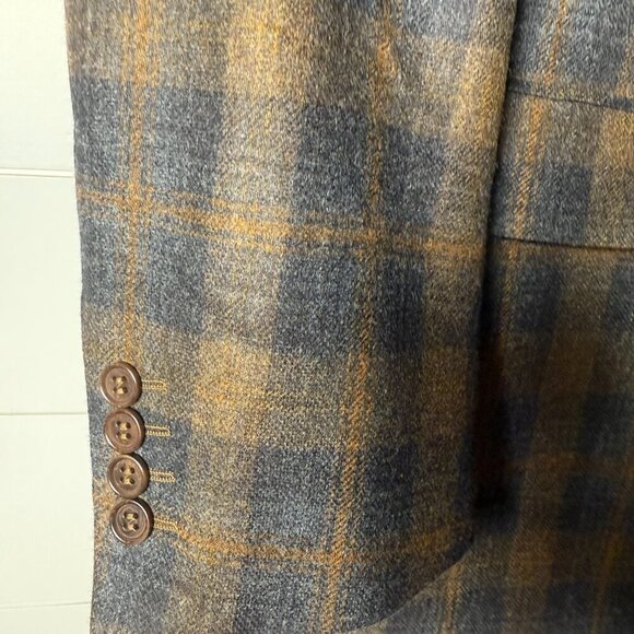 Canali Sports Blazer 100% Wool Brown & Gray Plaid 52R Best Fall Color Combo - Picture 6 of 14